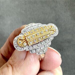 ART DECO Revival 14K White GOLD 53 DIAMOND RING 22K Yellow Gold Accents Size 7.5